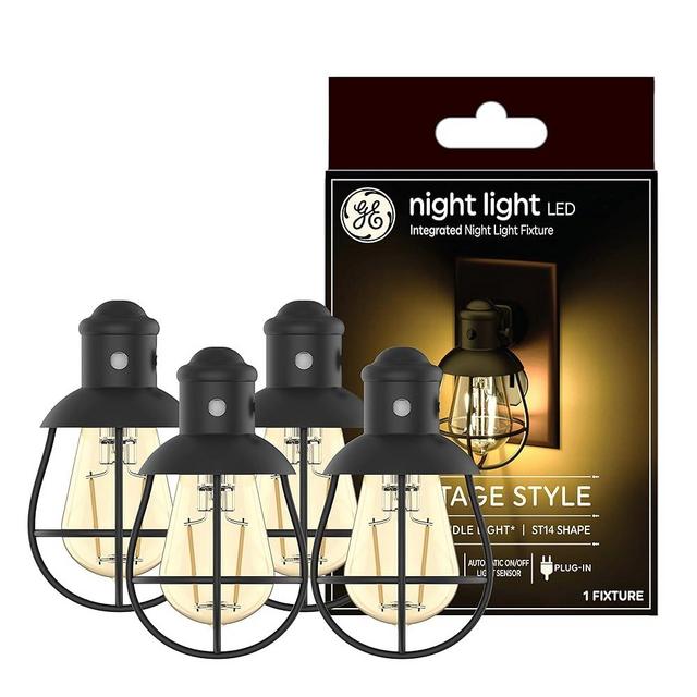 GE LED Vintage Style Night Light, Farmhouse Plug-in Fixture, Warm Candle Light (4 Pack)