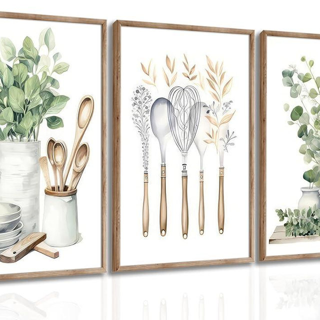 Boho Farmhouse Kitchen Wall Art Sage Green Plants Painting Pictures Dining Room Wall Decor Eucalyptus Leaves Green Botanical Poster Print Artwork for Farmhouse Kitchen Home Decor Unframed