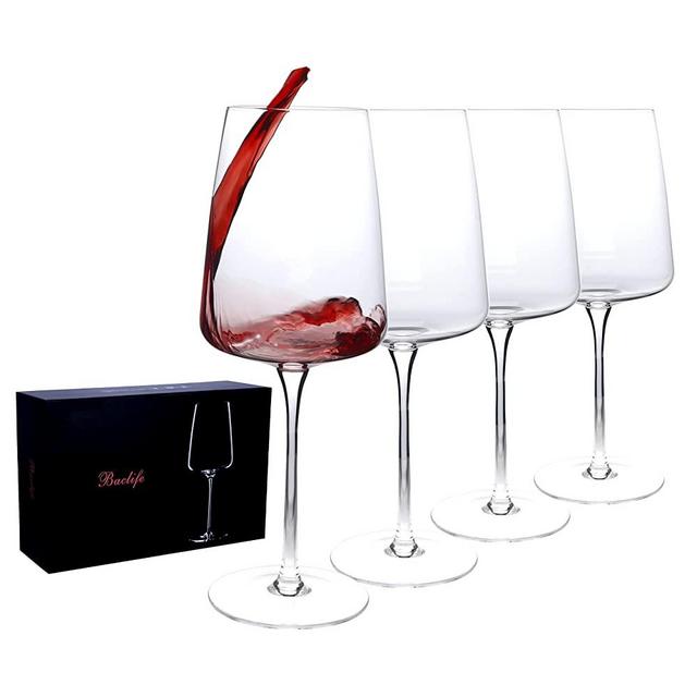 Hand Blown Square White or Red Wine Glasses Set of 4 – Crystal Long Stem Wine Glasses – Great Gift for Wedding,Birthday,Anniversary – Ideal for Kitchen,Restaurants,Home Bar – 20 OZ ,Clear