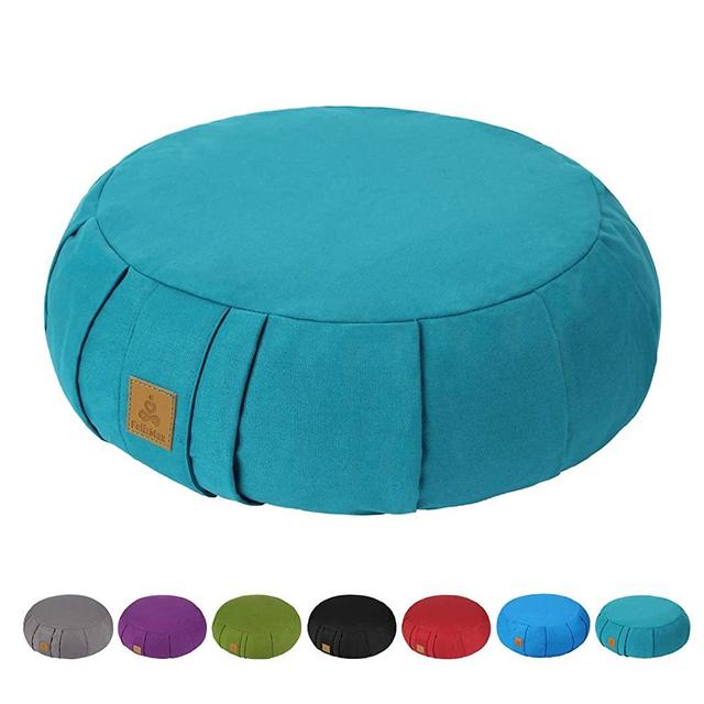 FelizMax Round Zafu Meditation Cushion, Zabuton Meditation Pillow, Yoga Bolster/Pillow, Floor seat, Zippered Organic Cotton Cover, Natural Buckwheat, Kneeling Pillow - 5 Colors and Large