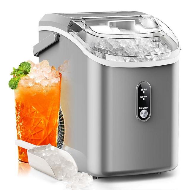 Nugget Ice Makers Countertop with Soft Chewable Pellet Ice, 7 Mins Ice Making, 35.5Lbs/24Hrs, Pebble Ice Maker Machine with Self-Cleaning/Basket/Scoop for Kitchen/Office, Grey