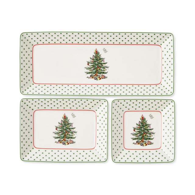 Spode Christmas Tree Polka Dot 3 Piece Nesting Tray