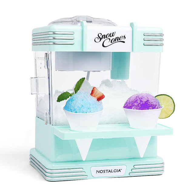 Nostalgia Snow Cone Shaved Ice Machine - Retro Table-Top Slushie Machine Makes 20 Icy Treats - Includes 2 Reusable Plastic Cups & Ice Scoop - Aqua