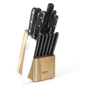 Martha Stewart Eastwalk 14 Piece High Carbon Stainless Steel Cutlery Knife Block Set w/ABS Triple Riveted Forged Handle Acacia Wood Block - Matte Black