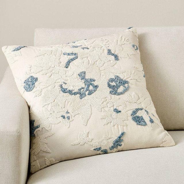Avila Embroidered Pillow, 22 Inches, Light Blue Multi