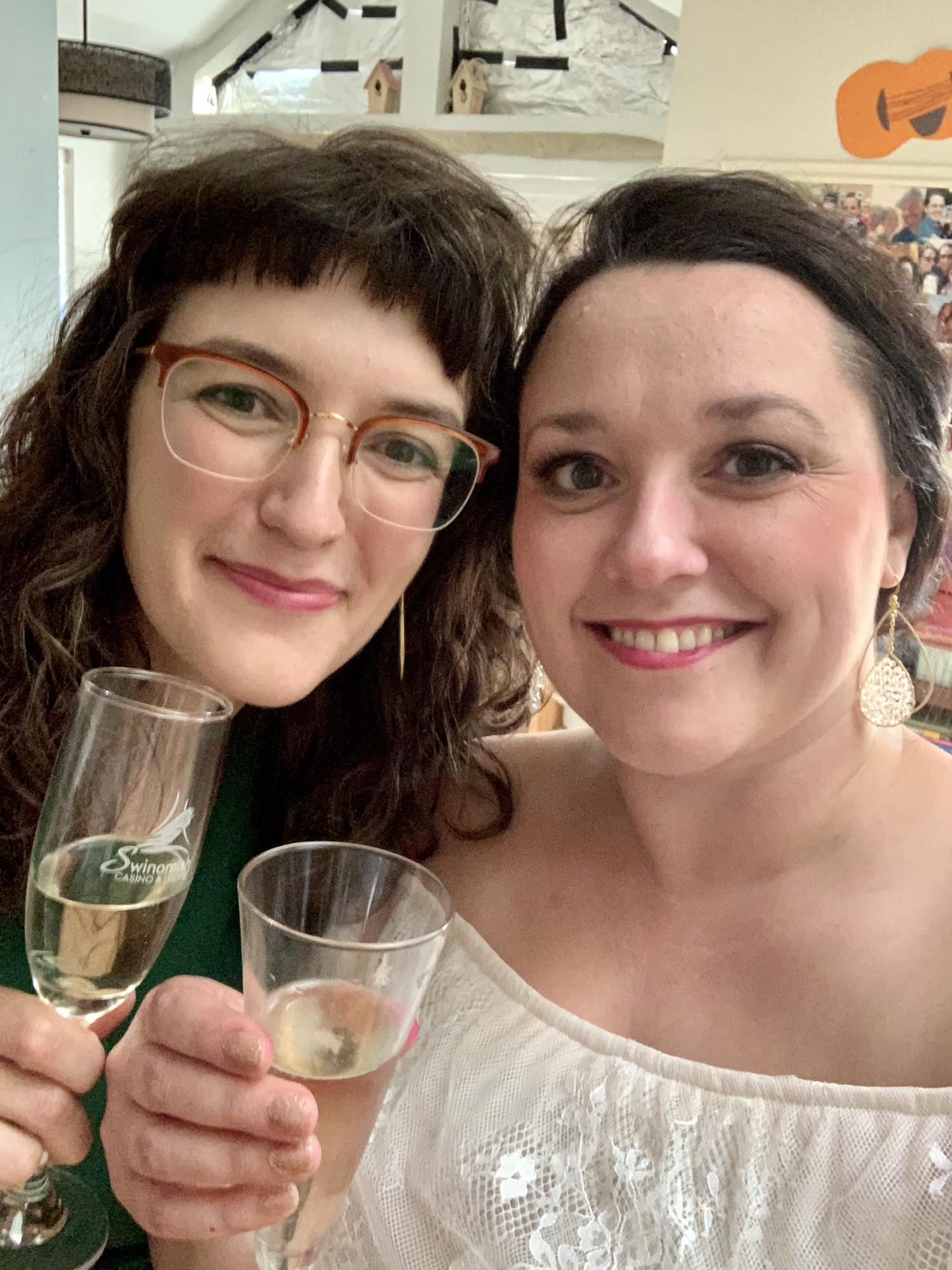 Sisters celebrating.