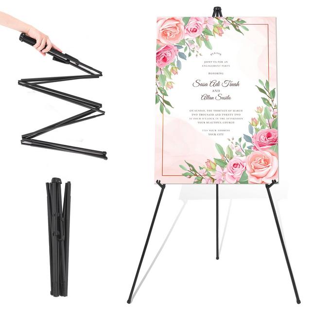 DDEAT Easel Stand for Wedding Sign,Poster 63'' Easels for Display Portable Art Easel for Floor Adjustable Metal Easel Black