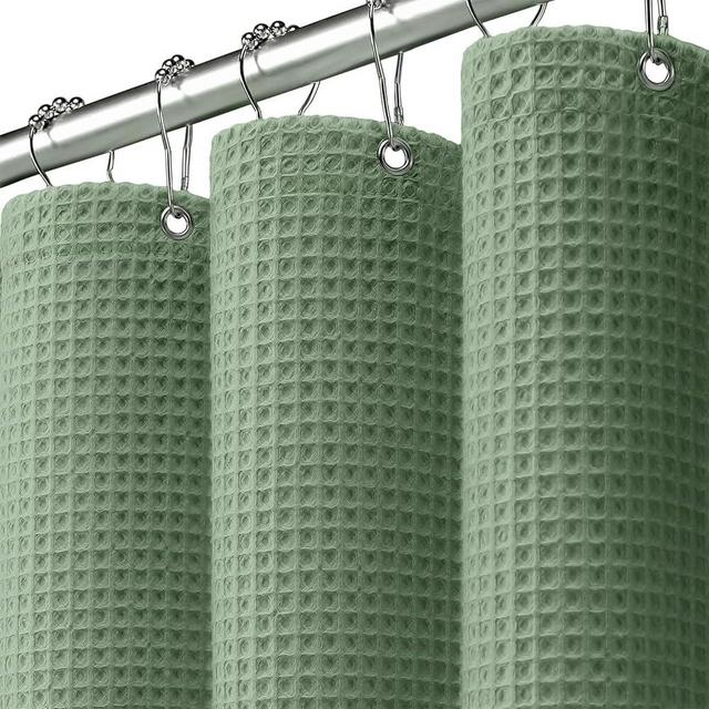 XOGUIBO Waffle Weave Shower Curtain - Sage Green Cotton Fabric Texture Heavyweight Shower Curtains for Bathroom,Washable,72Wx72L