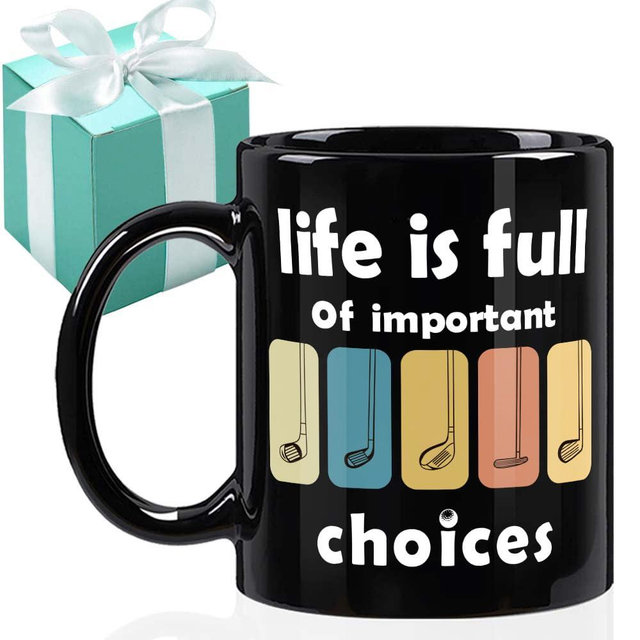 Gououoii Life is Full of Important Decisions Golf Mug - Golf Gifts for Men - Gifts for Golfers - Funny Christmas Golfers Gift for Dad Uncle Friends 11 OZ