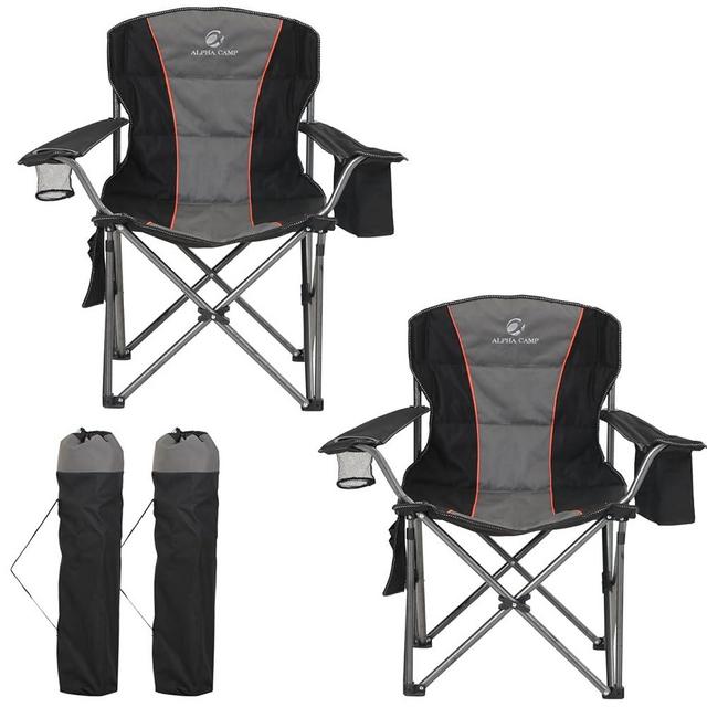 ALPHA CAMP Folding Camping Chair, Oversized Heavy Duty Lawn Chairs with Cooler Bag, Side Pocket, Cup Holder & 600D Oxford Fabric, Folding Chairs for Outside Support 450 LBS, 2 Pack