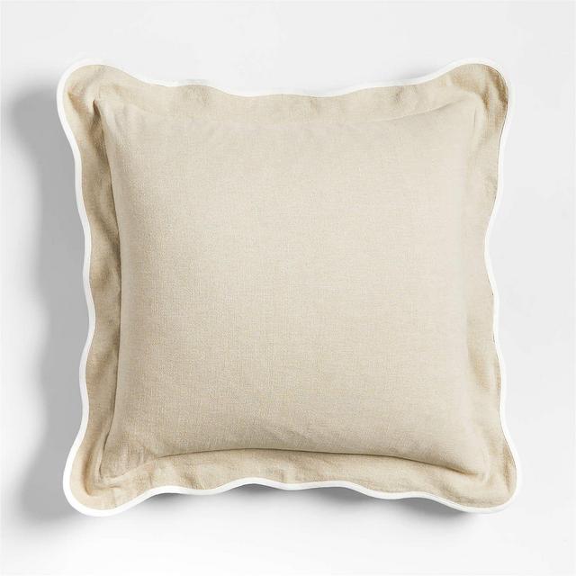 Amalfi Cotton Linen Scallop Edge 23"x23" Arctic Ivory Throw Pillow with Down-Alternative Insert