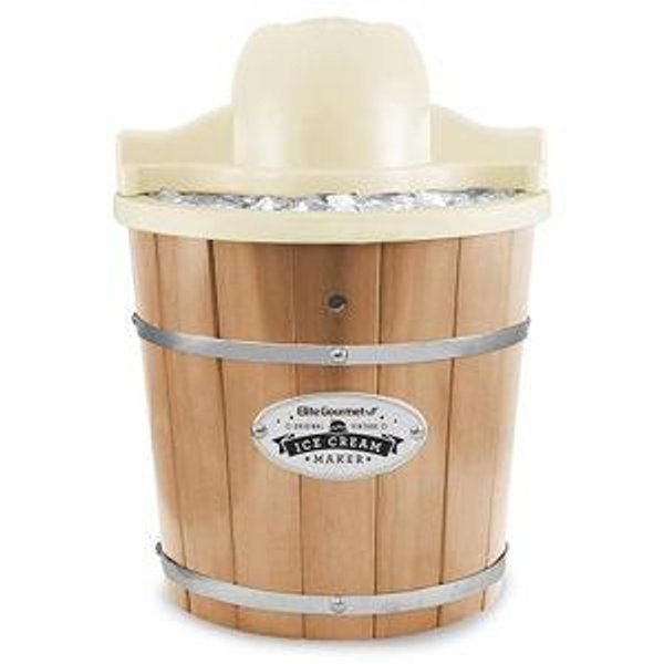 Nostalgia Electric Ice Cream Maker - Old Fashioned Soft Serve Ice Cream Machine Makes Frozen Yogurt or Gelato in Minutes - Fun Kitchen Appliance - Vintage Wooden Style - Dark Wood - 4 Quart