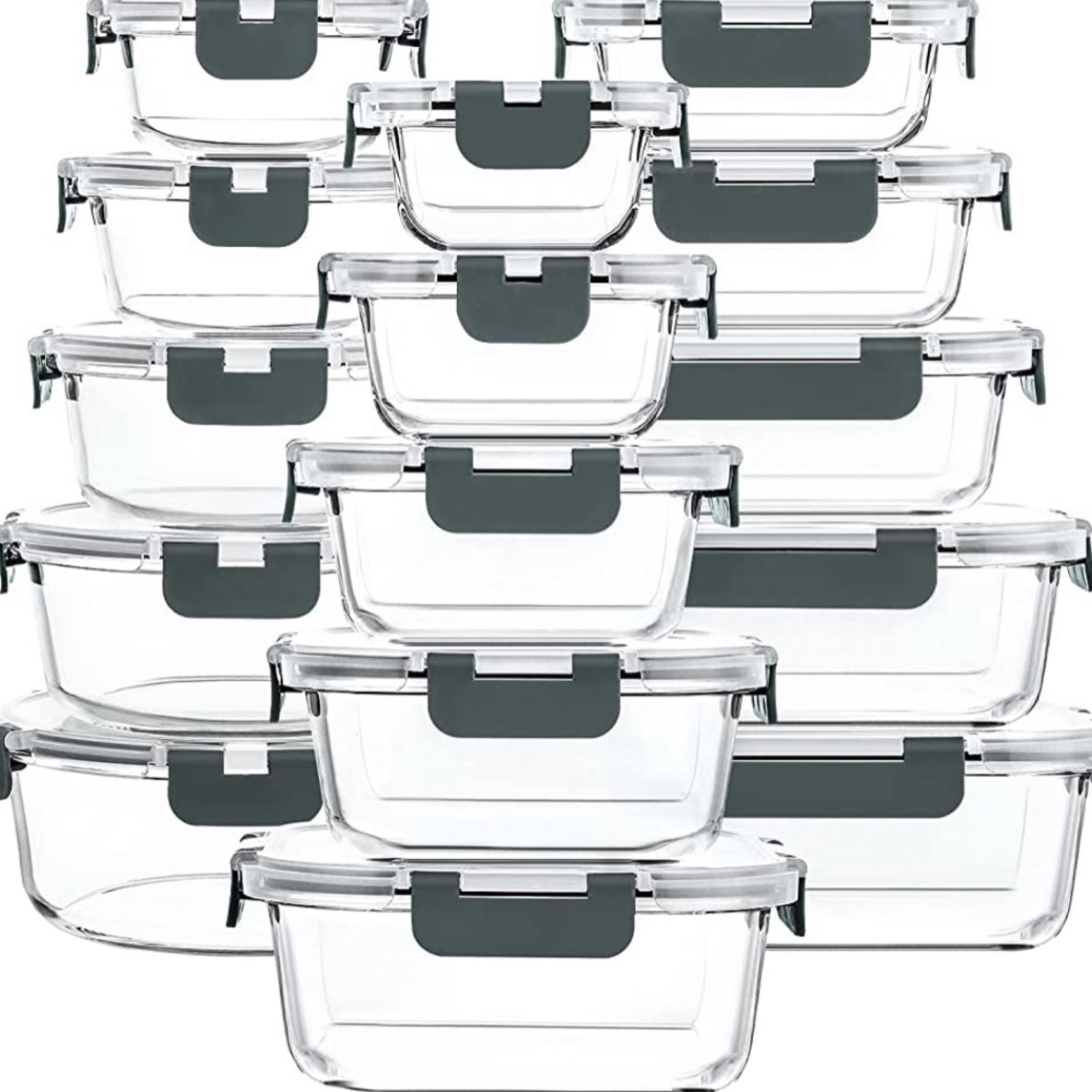 M MCIRCO 30 Pieces Glass Food Storage Containers with Upgraded Snap Locking Lids,Glass Meal Prep Containers Set - Airtight Lunch Containers, Microwave, Oven, Freezer and Dishwasher Friendly