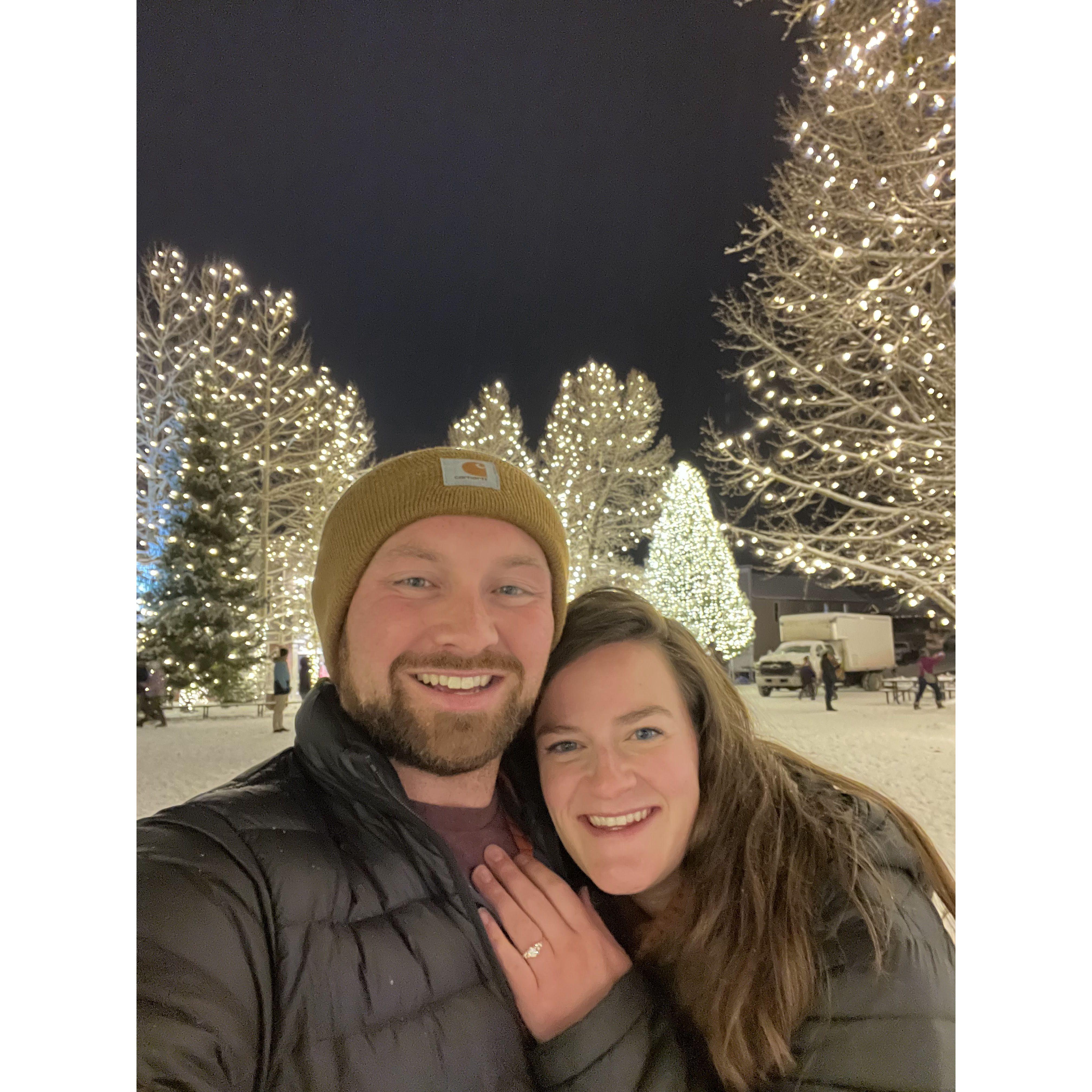 The same spot we took our first picture together, one year later and ENGAGED!