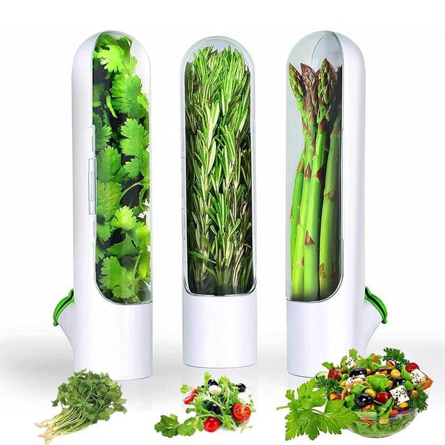 Herb Saver, Herb Keeper for Refrigerator, Cilantro Containers for Refrigerator, Herb Saver Pod, Fresh Herb Keeper for Cilantro, Parsley, Asparagus, Keeps Vegetables for 2-3 Weeks (3PCS Herb Saver)