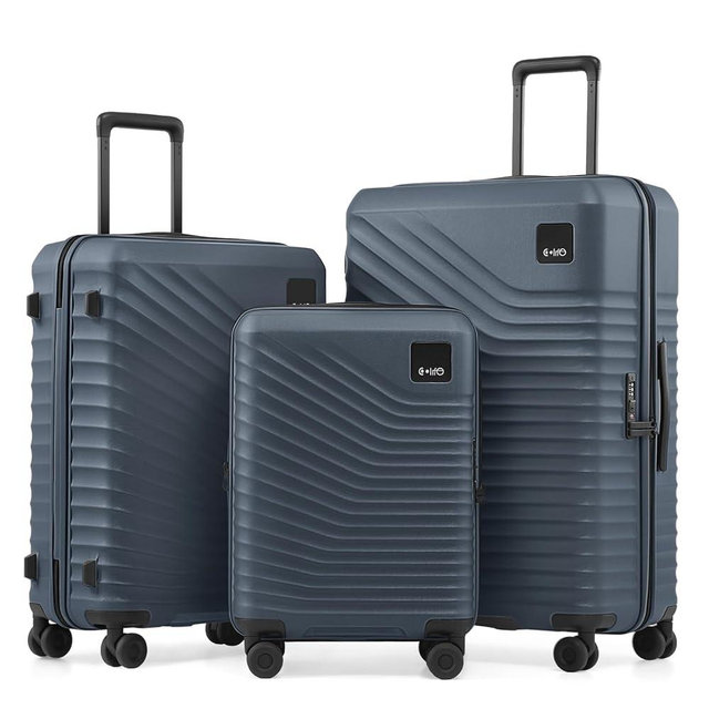 Coolife Luggage Suitcases Hardside Lightweight: Durable PC Expandable Travel 3 Piece Set with Dual Spinner Wheels & TSA Lock, 20/24/28 (20" Expandable) (Navy, 3-Piece Set (20/24/28))