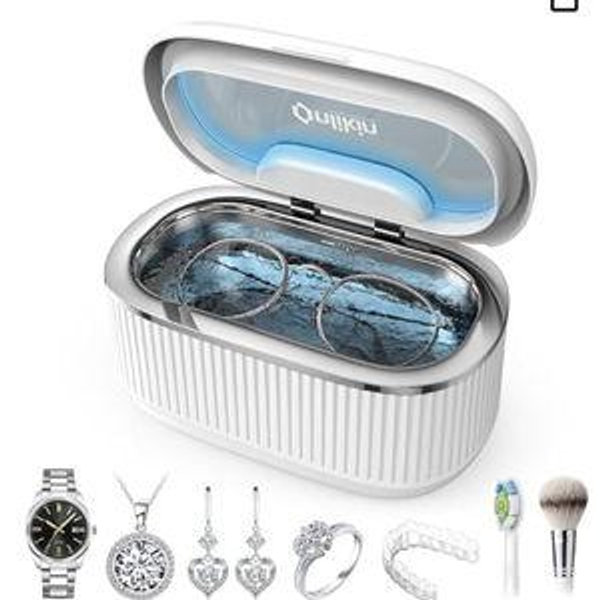 45KHz Ultrasonic Jewelry Cleaner, 5 Timer & 3 Power Modes, 35W Retainer Cleaner for Jewelry, Eyeglasses, Rings, Watch Strap, Dentures - Quiet <38dB, 20oz, 304 Stainless Steel (Ceramic White)