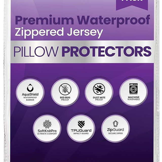 Utopia Bedding 8 Pack Waterproof Pillow Protectors with Zipper Queen Size (White), Bed Bug and Dust Mite Proof Pillow case Covers, Moisture Wicking Pillow Encasements 20 x 28 Inches