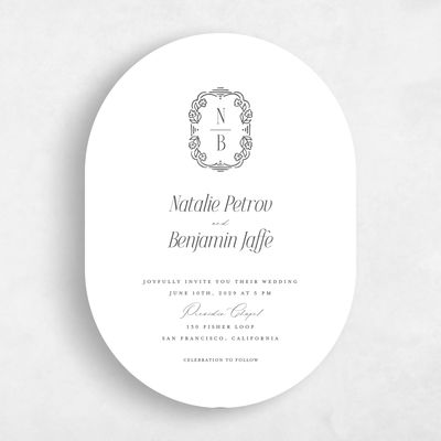 White Oval Wedding Invitation - Sorsha Classic