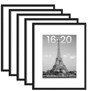 upsimples 16x20 Picture Frame Set of 5, Display Pictures 11x14 with Mat or 16 x 20 Without, Wall Gallery Poster Frames, Black