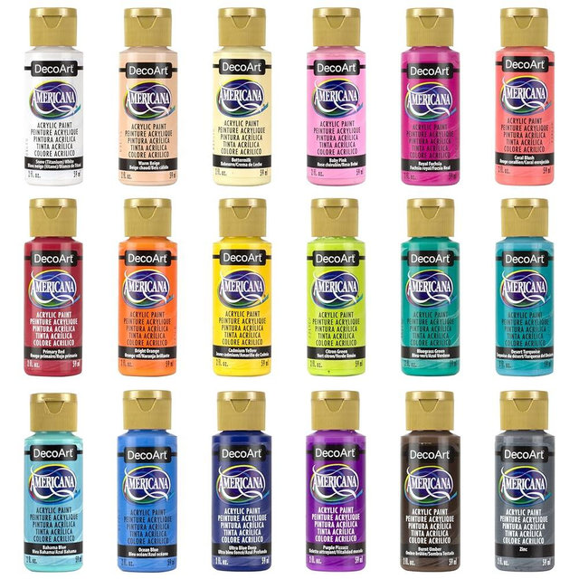 DecoArt Americana Acrylic Paint Set – Popular Colors, 18 Bottles (2 fl oz) – Art and Craft Acrylic Paints for Canvas, Wood, and More