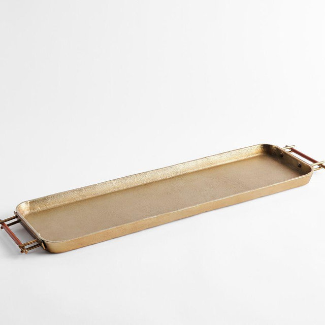 Handcrafted Beltic Brass & Leather Tray, Narrow