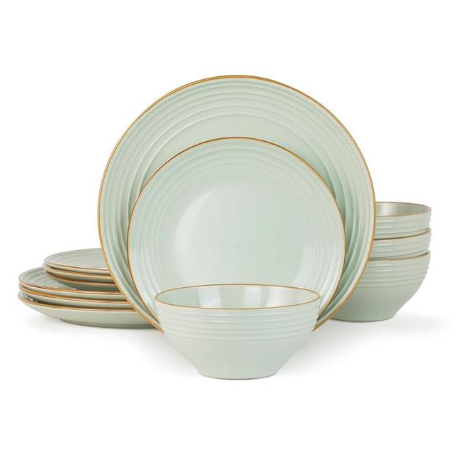 Famiware Jupiter Dinnerware Set, Plates and Bowls Sets for 4, Microwave and Dishwasher Safe, Scratch Resistant, 12 Pieces Dishes Set, Light Green