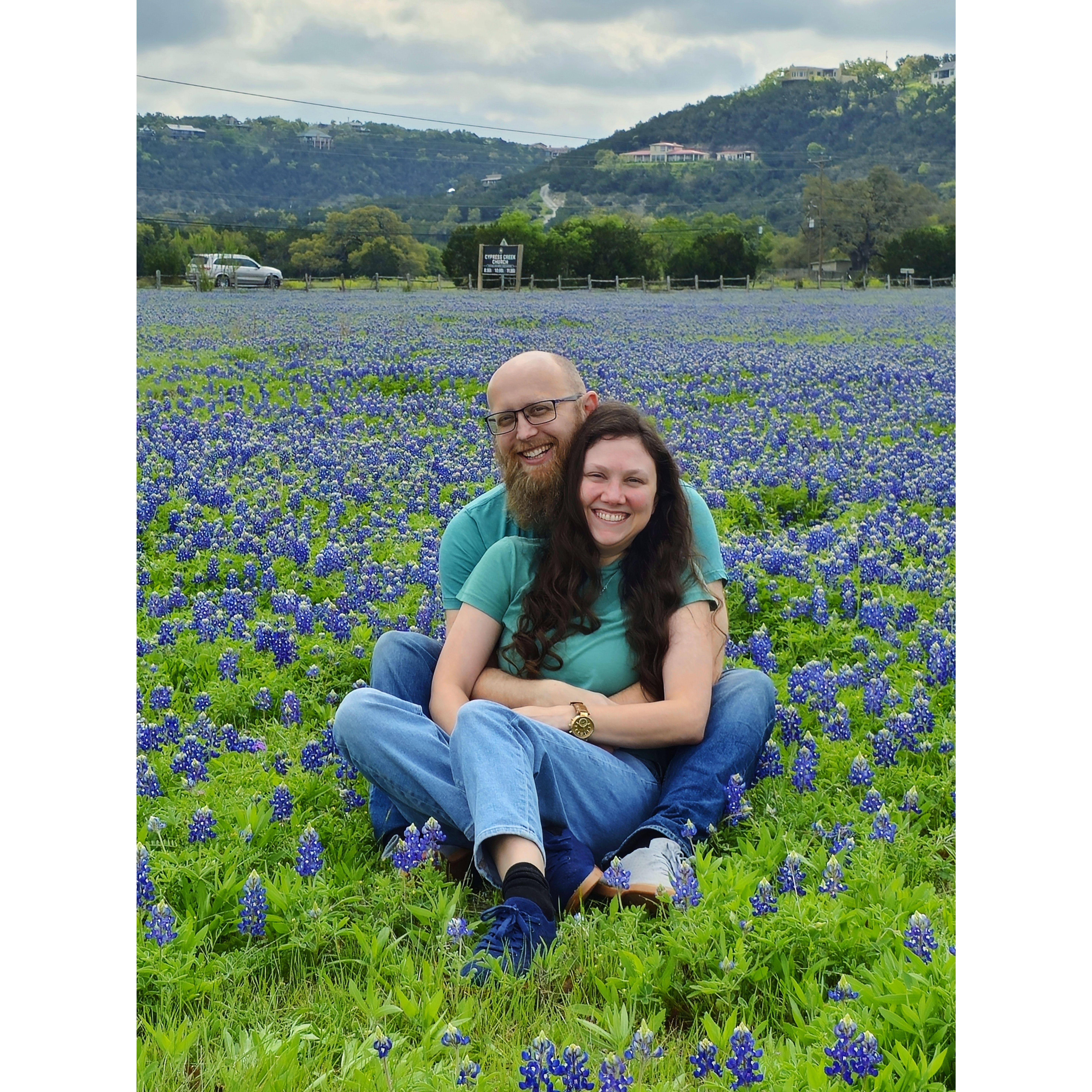 frolicking in the bluebonnets in Wimberley, Texas