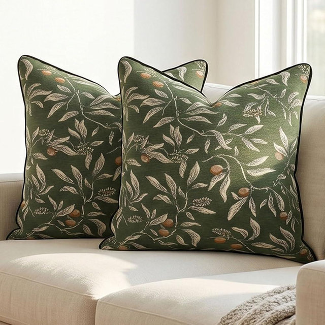 BOYSUM Green Vintage Floral Pillow Covers 18x18 Inch Set of 2, Cotton Plant Throw Pillow Decorative Cover Square Farmhouse Decorative Pillow Cover for Couch Living Room Bedroom