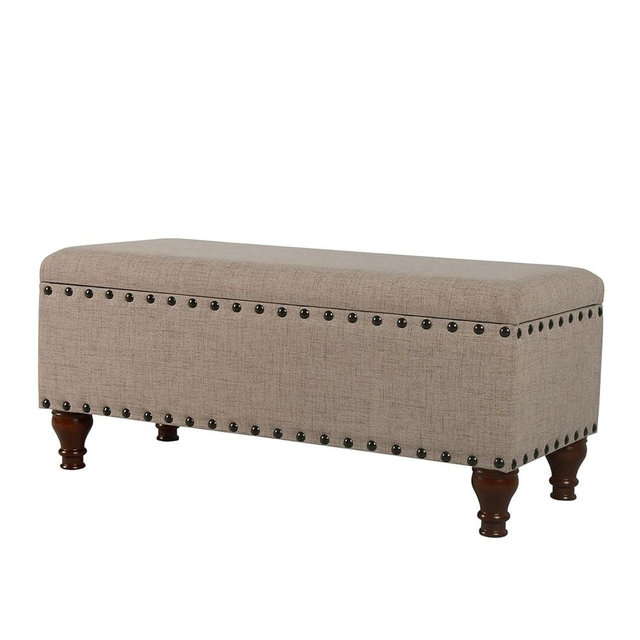 HomePop Large Storage Bench with Nailhead Trim - Tan