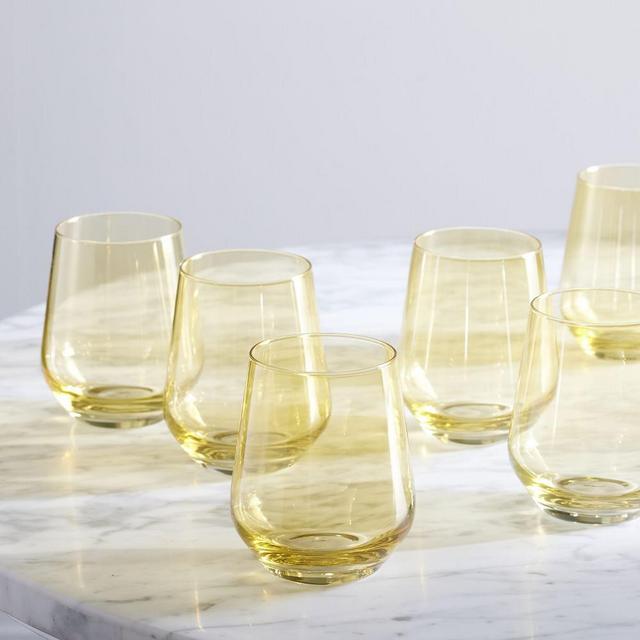 Estelle Colored Glass Stemless Wine Glass Yellow Colored