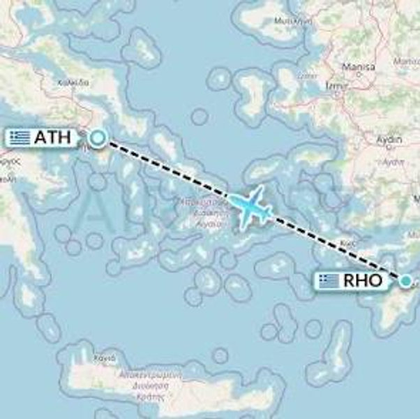 Flight from Rhodes to Athens