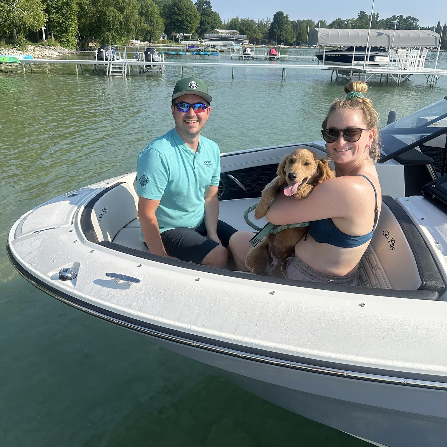 Louie's first time at Torch Lake; August 2025