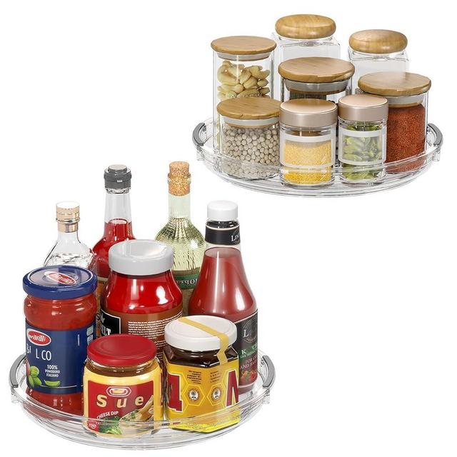 Pantasia 2 Pack Lazy Susan Organizer, 9.25 inch Lazy Susan Turntable for Cabinet Table Top Refrigerator, Rotating Organizer for Pantry Fridge, Clear