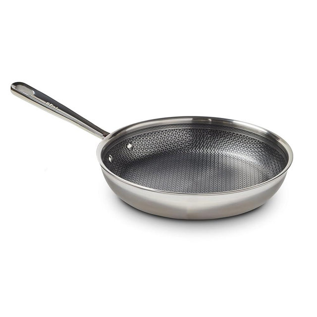 T-fal HybridMesh Tri-Ply Stainless Steel Fry Pan 8 Inch, Induction Oven Safe 500F, Metal Utensil Safe, Ideal For Searing, Cookware, Dishwasher Safe Pots and Pans, Needs Pre-Heating, Silver/Black