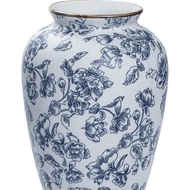 Blue and White Chinoiserie vase - Vintage Ceramic vase with Antique Design, Perfect for Chinoiserie Home Decor 9in Flower vase04