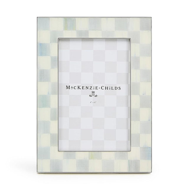 MACKENZIE-CHILDS Silver-Plated 4" x 6" Frame, Cute Tabletop Decor, Gray-and-White Sterling Check
