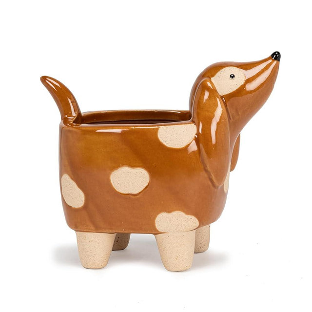 Abbott Collection Ceramic Dog on Legs Planter - Brown, Small (4" H)