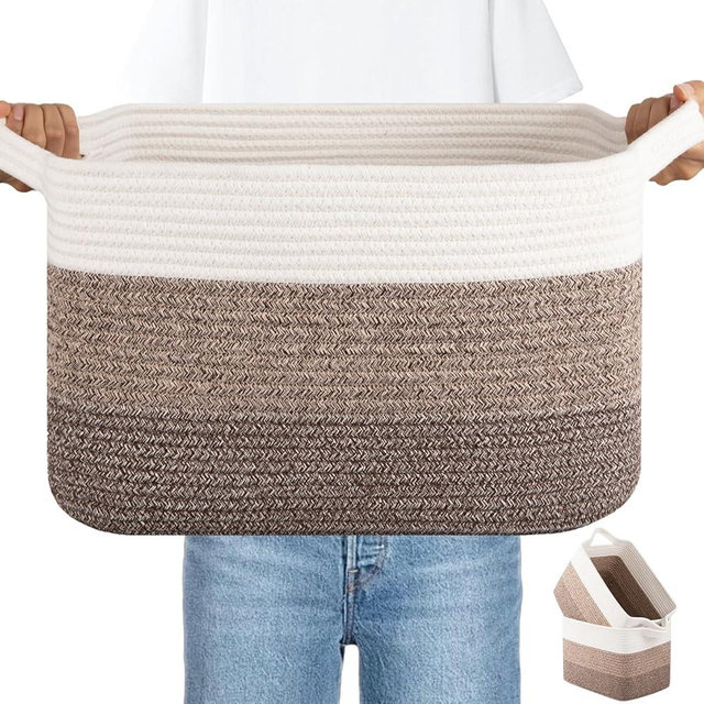 OIAHOMY Woven Storage Basket, Cotton Rope Baskets for Toys,Towel, Clothes, Used to Bathroom,Living Room,Nursery,Bedroom, 16"x12"x10"- Pack of 3, Gradient Dark Brown