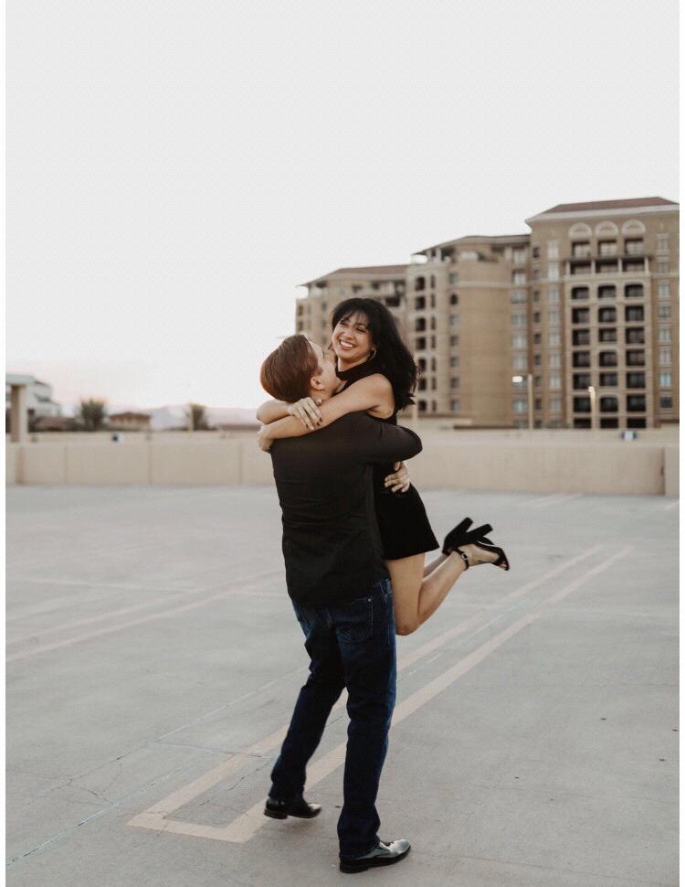 Engagements photos on the rooftop.