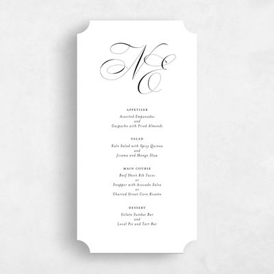 White Ticket Wedding Menu - Thorn