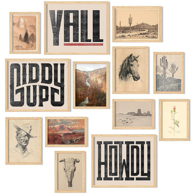 Waschbär Western Wall Decor, Farmhouse Posters, Boho Ranch Desert Southwest Wall Collage Kit, Western Aesthetic Art Pictures for Bedroom Decor (UNFRAMED)