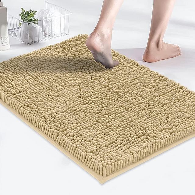 MAYSHINE Luxury Non Slip Chenille Bath Mat for Bathroom Rugs 24 x17,  Extra Soft and Absorbent Microfiber Shag Rug, Machine