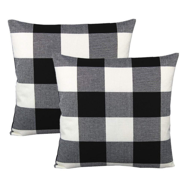 VAKADO Black White Buffalo Plaids Decorative Throw Pillow Covers Farmhouse Retro Checkers Cotton Linen Square Cushion Cases Home Decor Outdoor Classic Check for Sofa Couch Patio 18x18 Set of 2