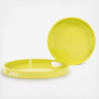 Lacquer Round Wood Tray 2-Piece Set