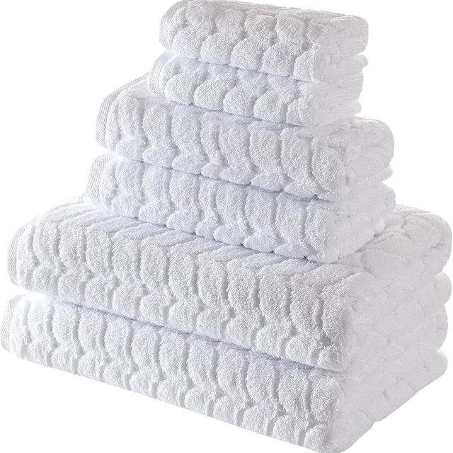 BAGNO MILANO Turkish Cotton Bath Towels, Hand Towels - Soft Plush Jacquard Collection Luxury Towels Set (White, Towel Set of 6)