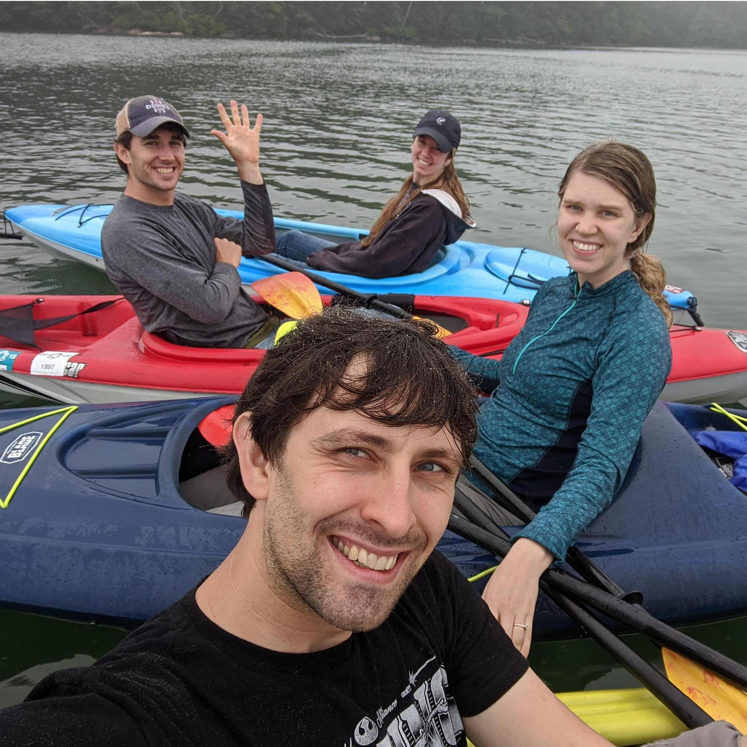 Kayaking in our new backyard, the Damariscotta river, with Robbie and Natalie.