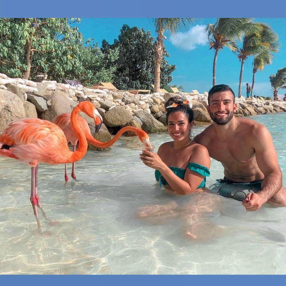 Feeding flamingos in Aruba, celebrating Rani's birthday and accepting his first job offer in San Diego, July 10