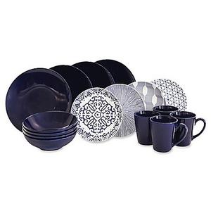 BAUM - Baum Brothers 16-Piece Dinnerware Set in Blue/White
