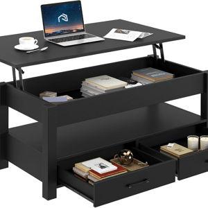 Rolanstar Coffee Table, Lift Top Coffee Table with Drawers and Hidden Compartment, Retro Central Table with Wooden Lift Tabletop, for Living Room, Black